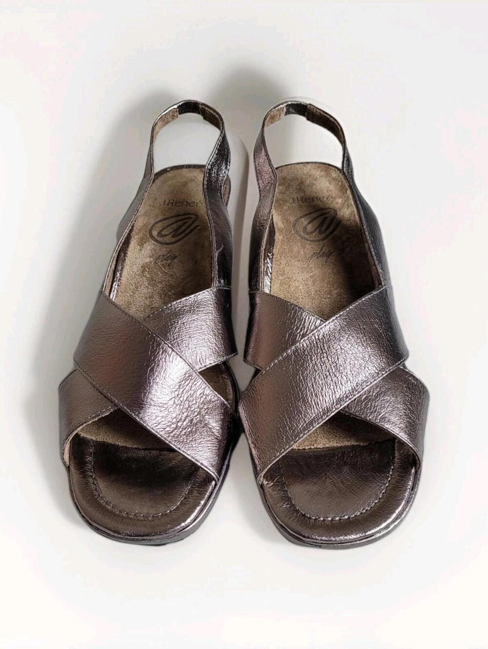 J. Renee Antolina Women's Shoes Size 10M Metallic Leather Slingback Wedge Heel